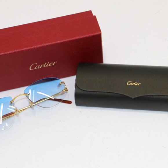 Cartier Big C decor gold sunglasses with blue gradient tinted lens - Picture 10 of 11